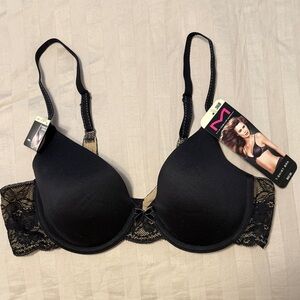 Maidenform Black Lace Trim T Shirt Bra 36B NWT